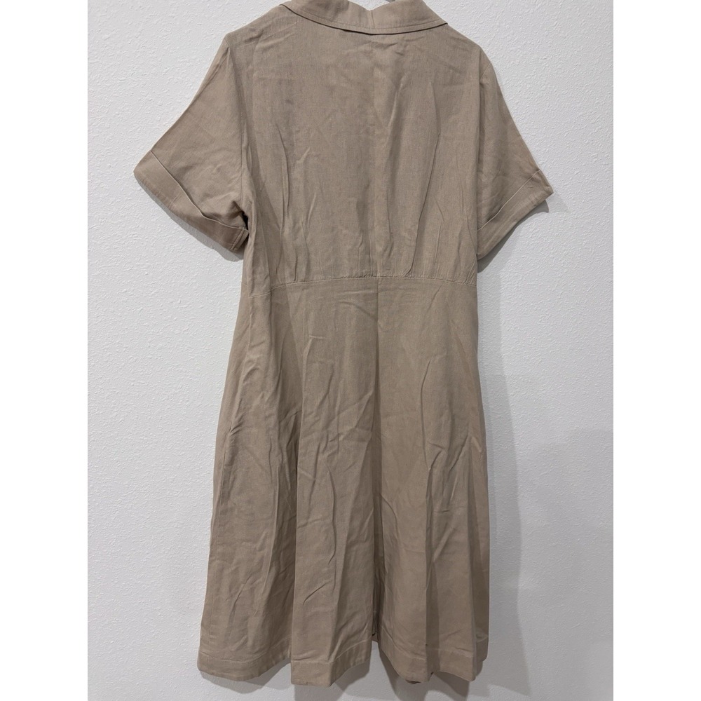 Tahari XL Linen Blend Beige Belted Utility Shirt Dress Short Sleeve Cuffed - Picture 11 of 16